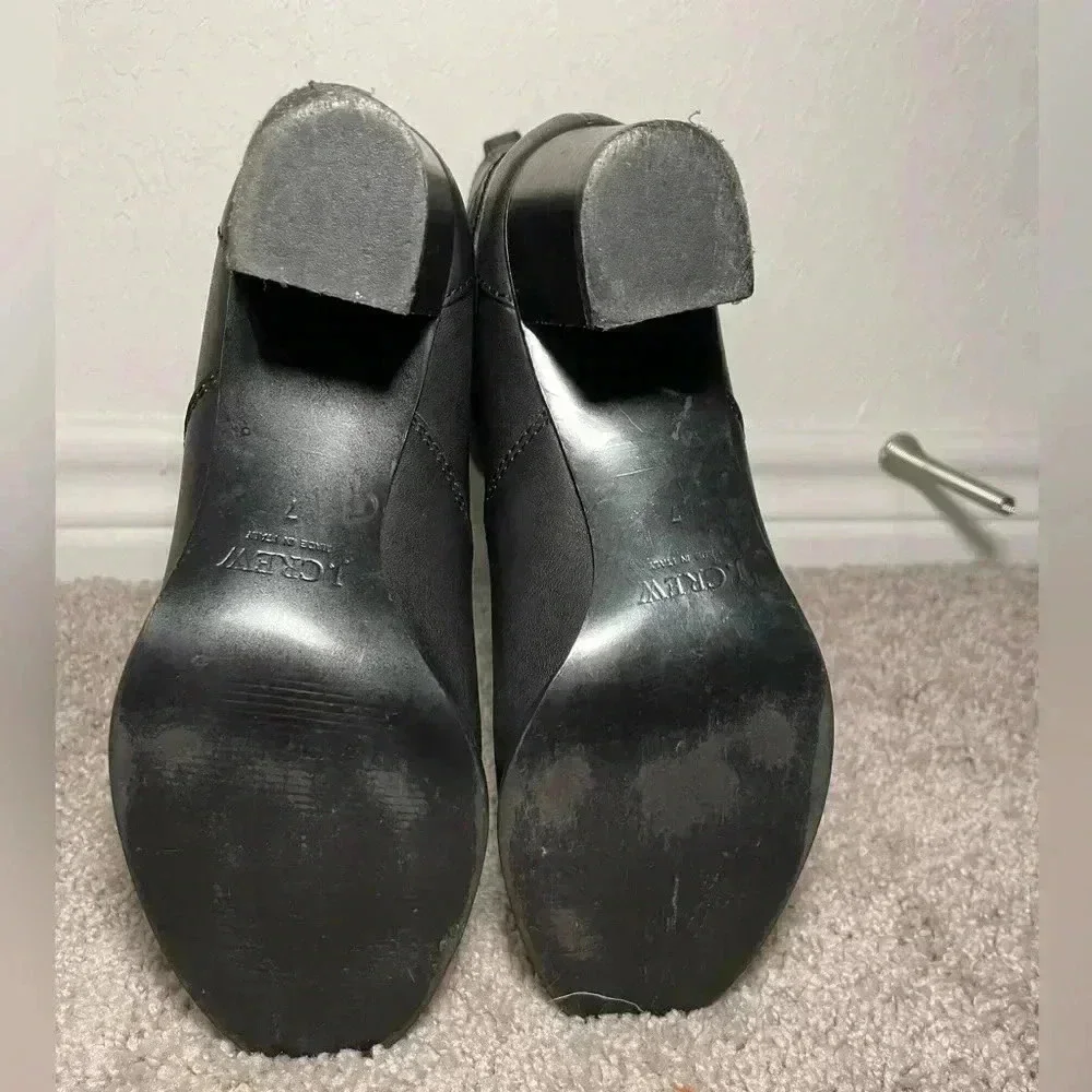 J CREW Extended Calf Black Leather Boots with Buckle Womens Size 7